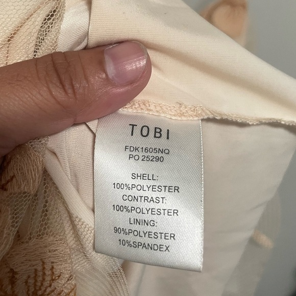 TOBI Donna Floral Embroidered Cream Babydoll Open Back Mesh Mini Dress Size Sm - Picture 6 of 6